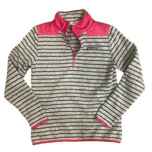 Vineyard Vines Fleece Shirt Pullover Sweater Stripes Heather Blue Pink XS